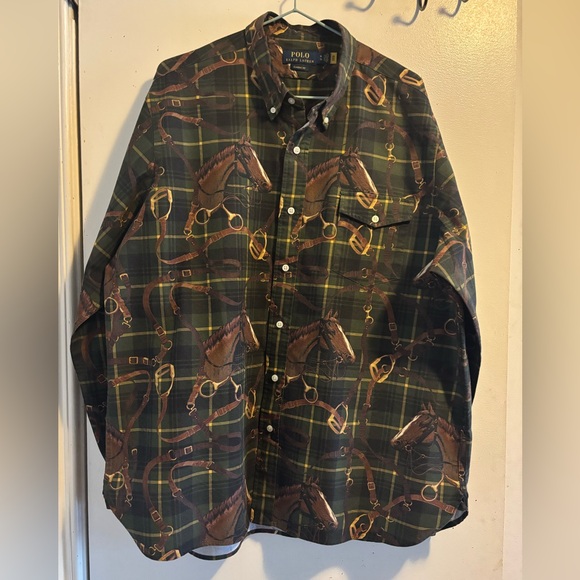 Ralph Lauren Polo Equestrian Print Plaid Button-Up Shirt XL - Picture 3 of 12